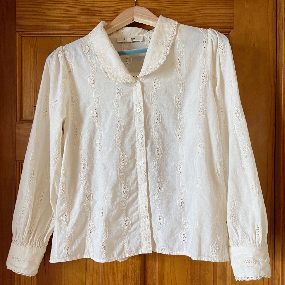 Simple Retro Eyelet Blouse
